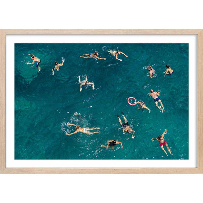 Affiche tous à l'eau! Affiche + cadre en bois - Chêne