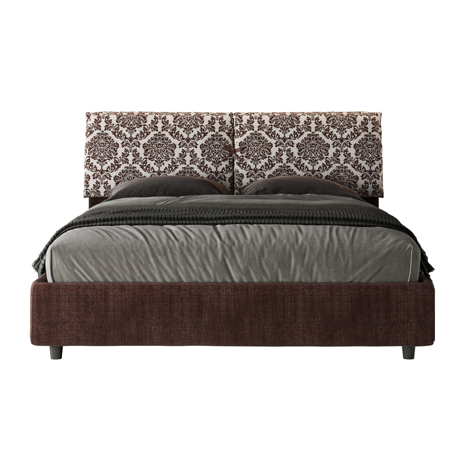 Letto matrimoniale senza rete imbottito 160x210 tessuto Agata 4 bordeaux Mados