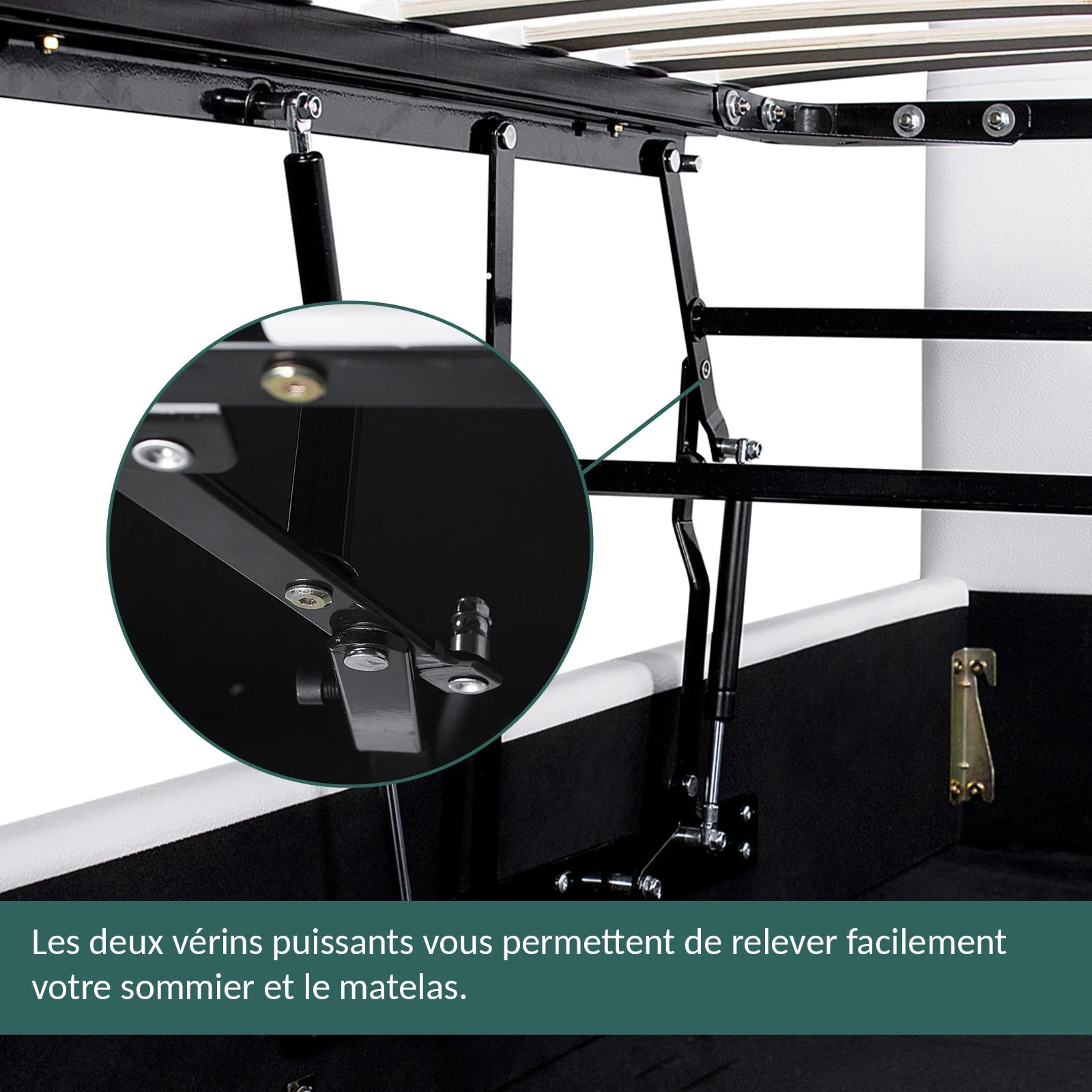 Lit coffre Parallèle | 3 Positions : Stocker, Faire Le lit, Repos | Espace de stockage jusqu'à 900 L | Bouclette | Gris clair