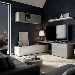 Parete Attrezzata Mobile Soggiorno TV con Mensola Pensile Salotto Base Televisione Sala Pranzo Design Moderno Reversibile 201x41x44 cm Bianco Grigio