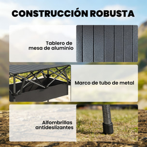 Mesa Plegable Camping, 93x55x68 cm, Mesa Plegable Portátil con Red de Almacenamiento, Encimera Enrollable de Aluminio, Marco Metálico, Bolsa de Transporte, para Acampar, Senderismo, Negro