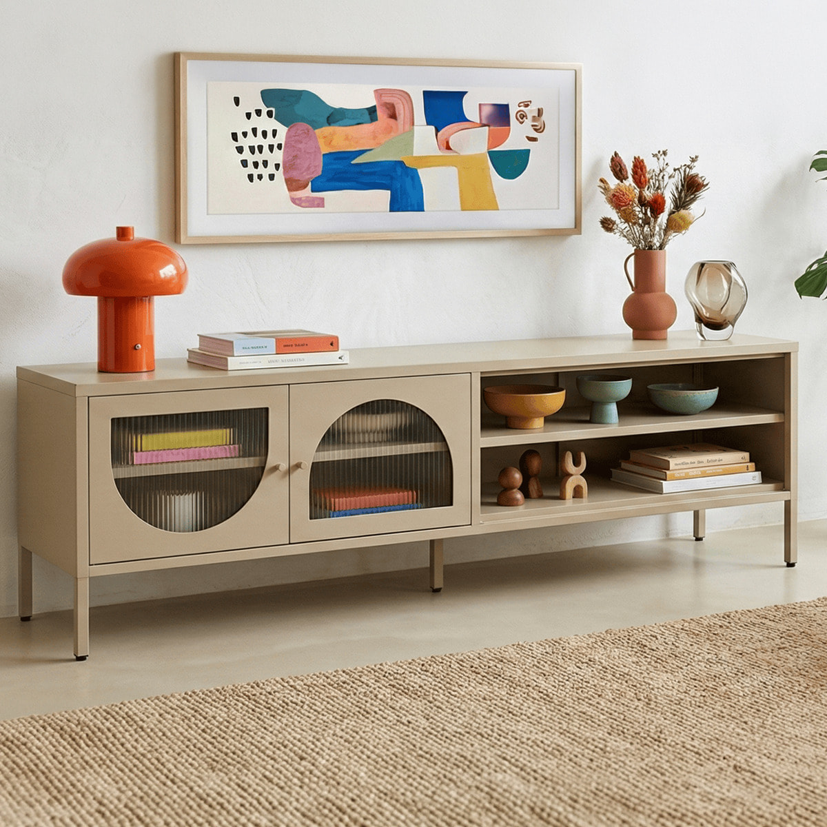 Meuble TV 2 portes 2 niches en métal - YSIA