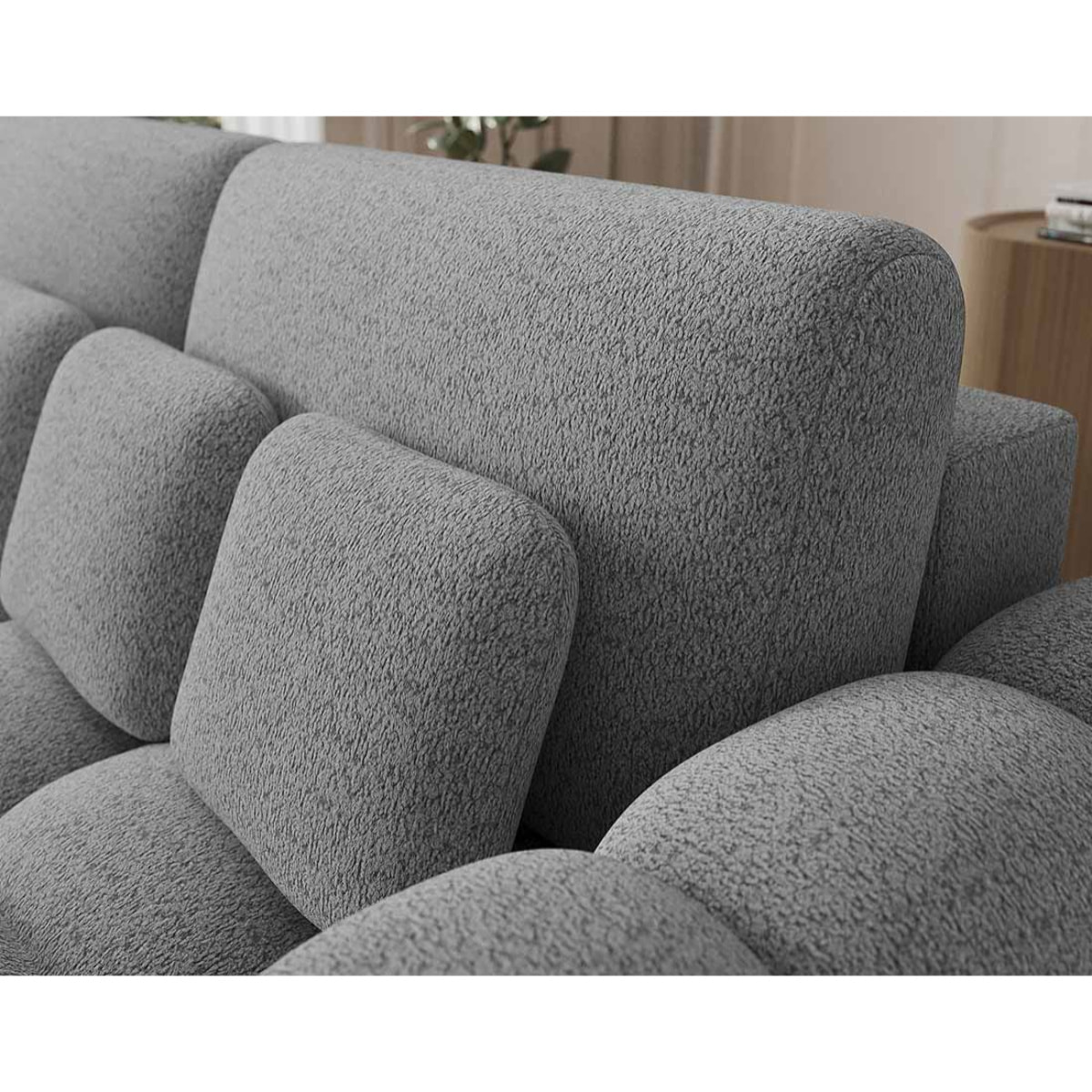 Dorian - Canapé droit 3 places bubble convertible avec coffre en tissu bouclette - Gris clair