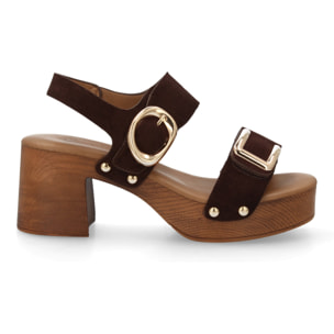 Sandalia plataforma hebillas mujer madera y tachuelas