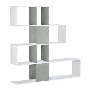 Libreria Aracnidi, Mobile portalibri con 7 scomparti, Scaffale moderno da ufficio, Mobile da parete con ripiani, 145x29h145 cm, Bianco e Cemento