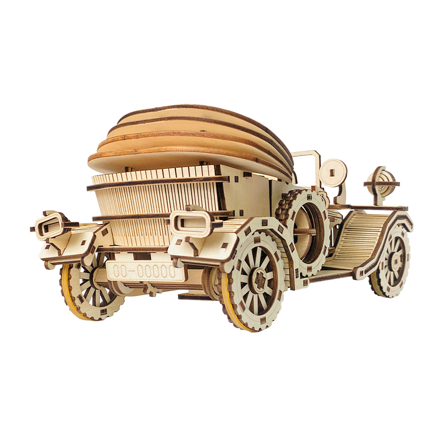 Maqueta de Madera 3D, con movimiento mecánico diseño de Convertible antiguo. 220 piezas.