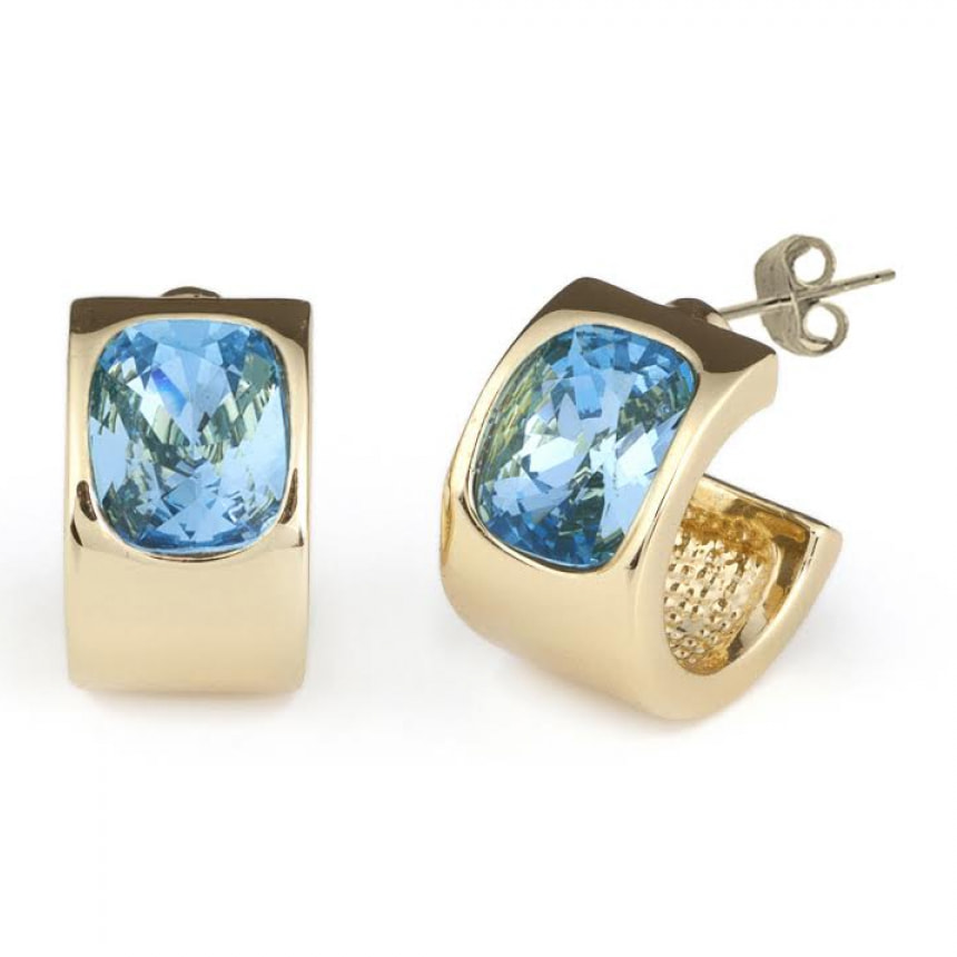 Pendientes Galia azul brass bañado en oro amarillo 18K y cristales de Swarovski