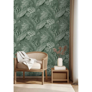 Papier peint feuillage tropical vert profond