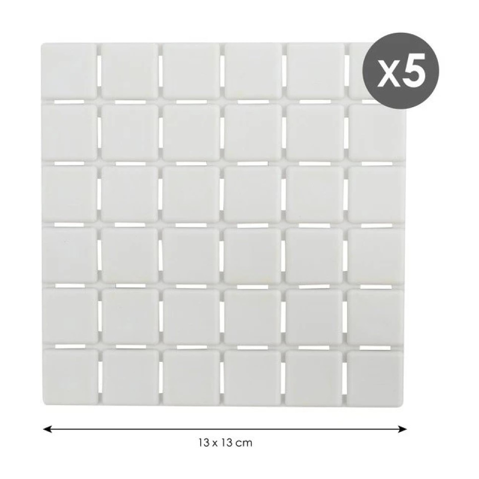 Lot de 5 Tapis antidérapants de douche ou baignoire Caoutchouc QUADRO 13x13cm Blanc MSV