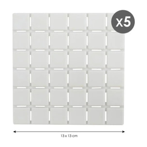 Lot de 5 Tapis antidérapants de douche ou baignoire Caoutchouc QUADRO 13x13cm Blanc MSV