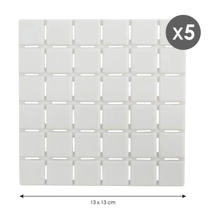 Lot de 5 Tapis antidérapants de douche ou baignoire Caoutchouc QUADRO 13x13cm Blanc MSV