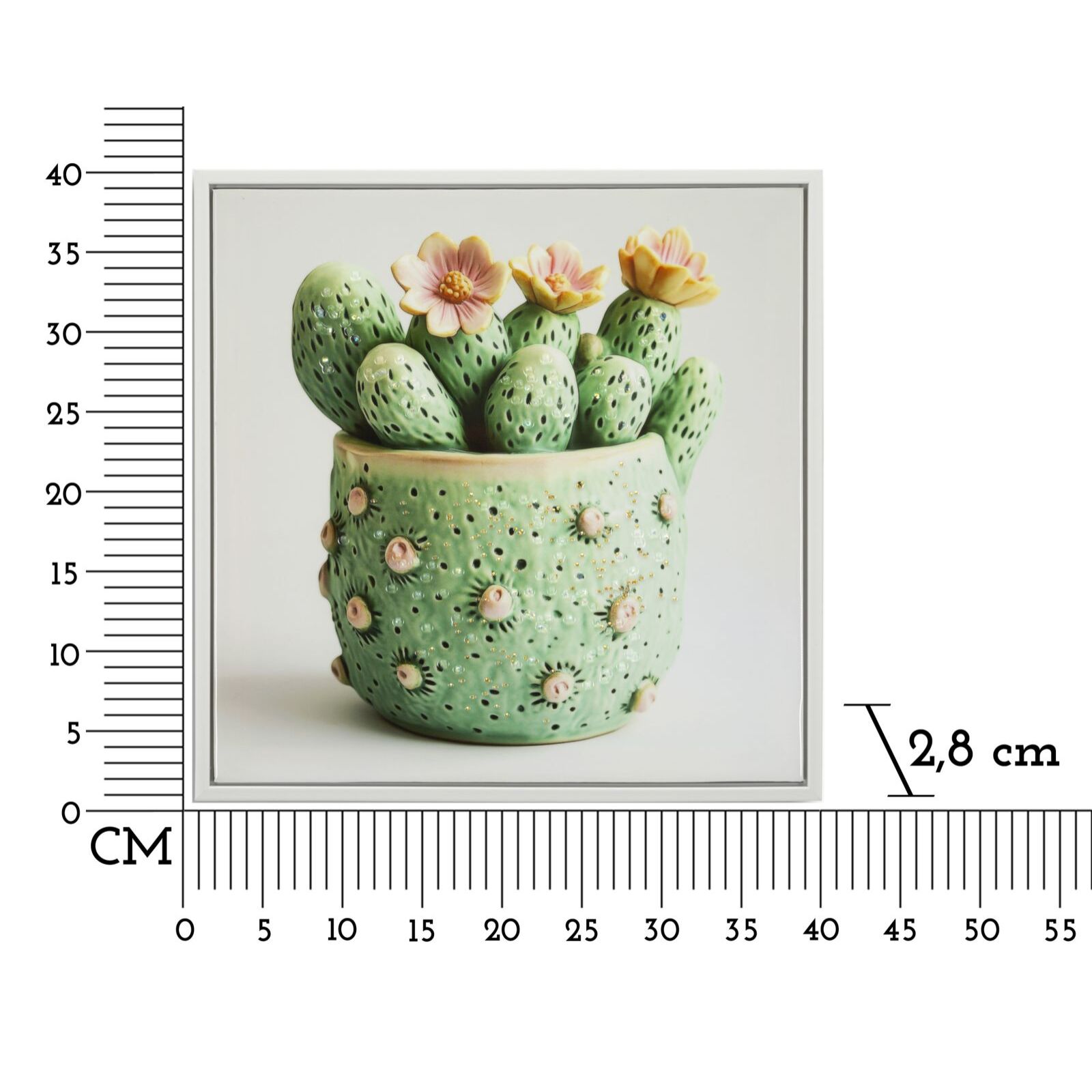 STAMPA SU TELA LACCATA C/CORNICE VASETTO CACTUS -A- CM 40X2,8X40