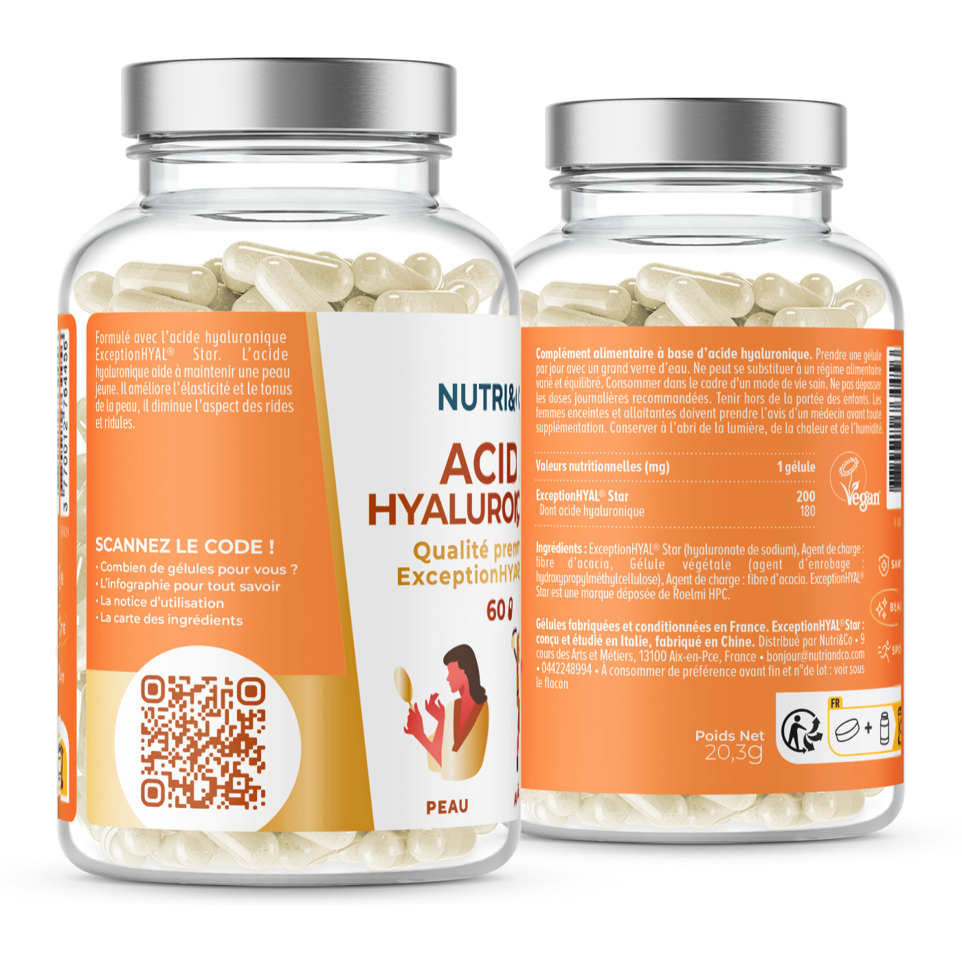 Nutri&Co Acide Hyaluronique Onagre & Bourrache Peau et Anti-Âge - 60 gélules