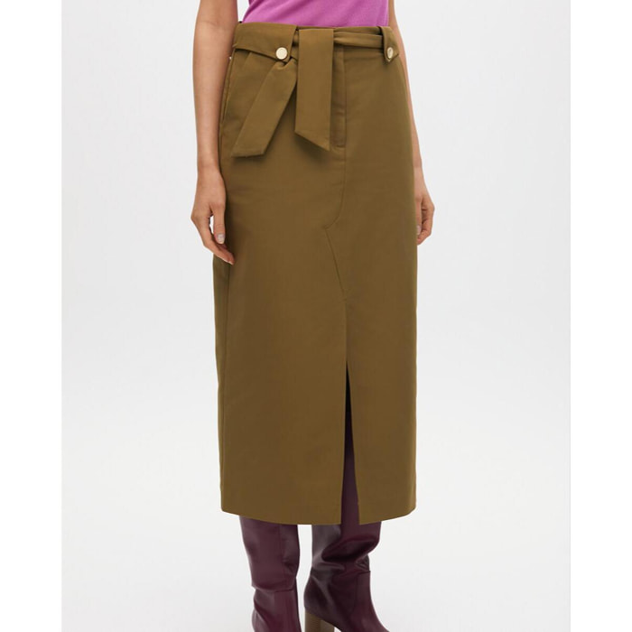 Gonna Midi con Cintura a Fiocco e Dettagli di Bottoni