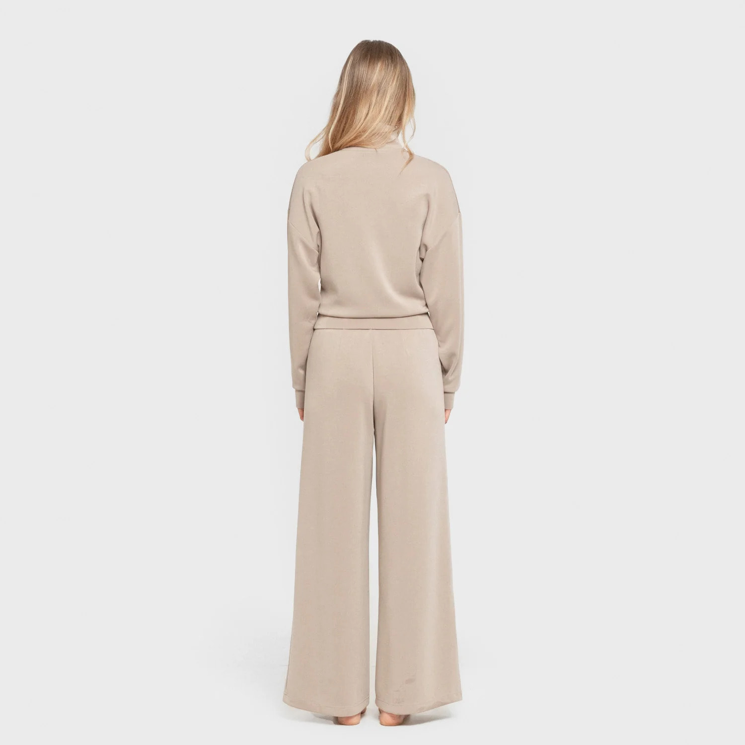 Felpa a collo alto in stile modal da donna beige