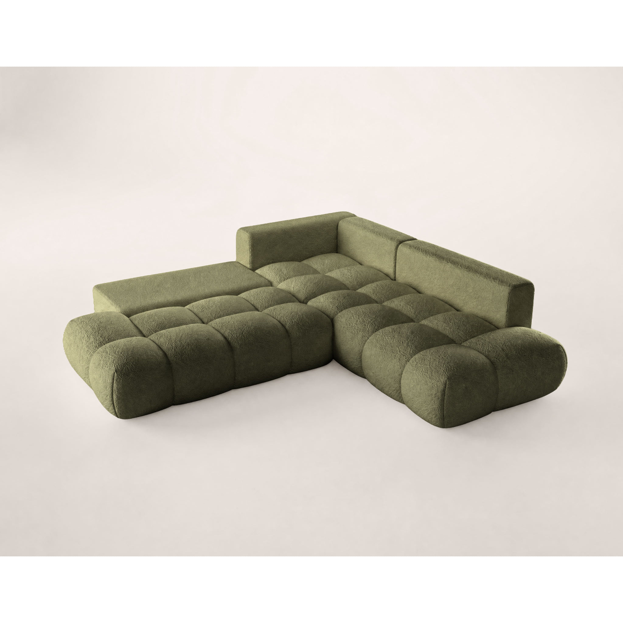Yulin - Canapé d'angle L 5 places convertible avec coffre en tissu bouclette - Vert