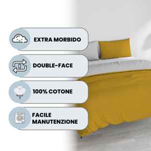 PARURE COPRIPIUMINO NATURAL COLOR, 100% Cotone, Made in Italy - SENAPE/GRIGIO CHIARO