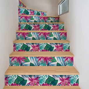 Stickers adhésifs escalier carrelages | Sticker Autocollant contremarche Carreaux de ciment carrelages adhésif - TROPICAL HEREDIA