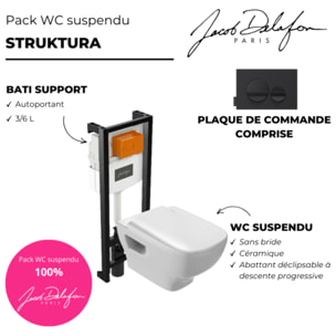 Pack WC suspendu sans bride Struktura+ bâti-support + plaque blanc + tabouret bois