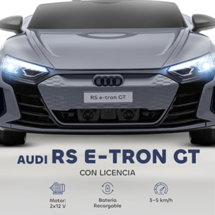 Coche Eléctrico para Niños de +3 Años AUDI RS e-tron GT Coche de Batería 12V con Mando a Distancia Faros LED Bocina Música USB y Apertura de Puerta 3-5 km/h Gris