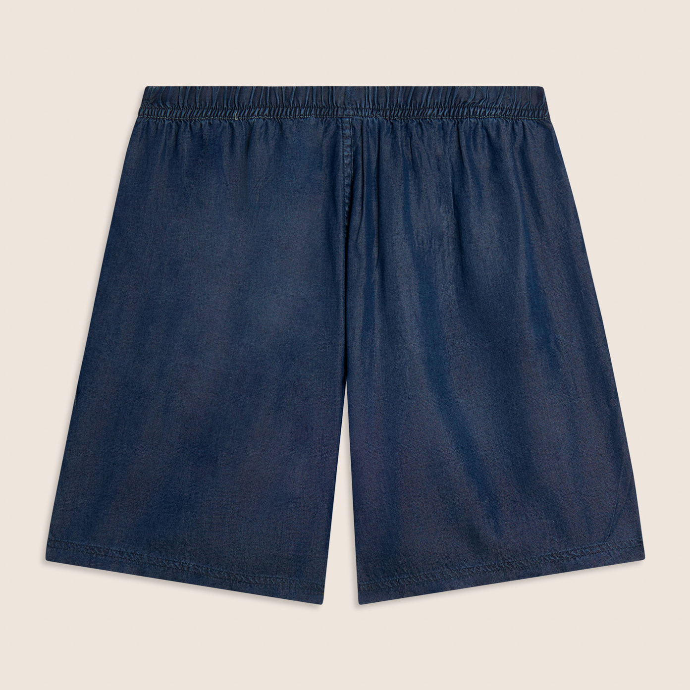 Pantaloni Corti in Chambray con Coulisse in Contrasto