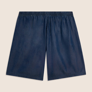 Pantaloni Corti in Chambray con Coulisse in Contrasto