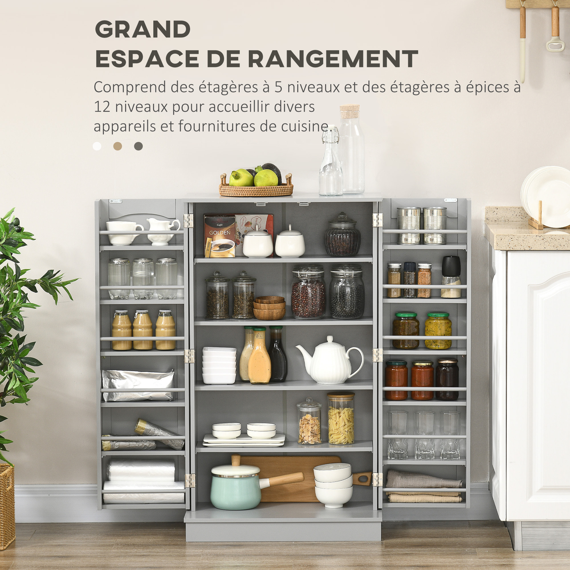 Armoire de cuisine rangement épices 2 portes 4 étagères 12 porte-épices dim. 60 x 30 x 104 cm gris