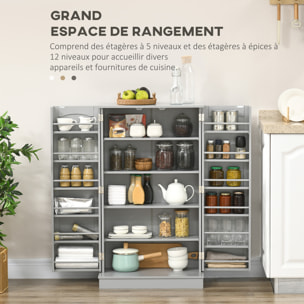 Armoire de cuisine rangement épices 2 portes 4 étagères 12 porte-épices dim. 60 x 30 x 104 cm gris