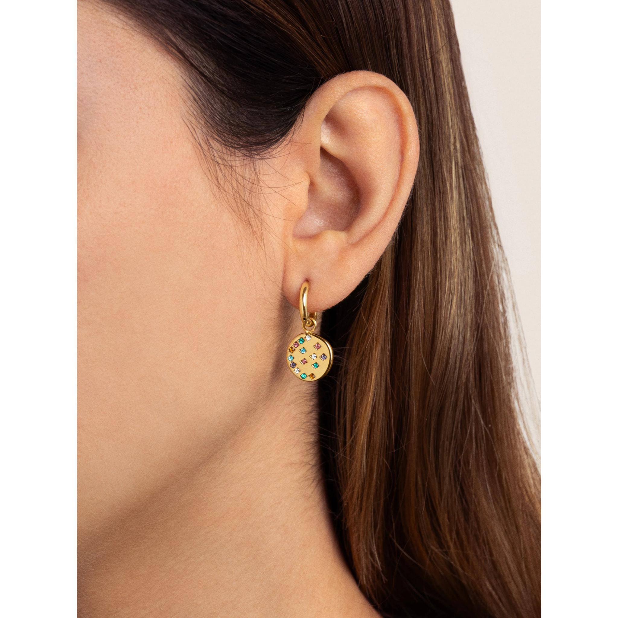 Pendientes Aro Bling Rainbow Acero Baño Oro