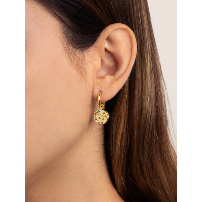 Pendientes Aro Bling Rainbow Acero Baño Oro