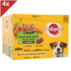 PEDIGREE 96 Sachets fraîcheur en sauce 4 variétés pour chien 100g (4x24)