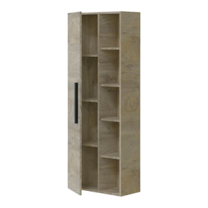 Mobile colonna Achisa, Mobile per bagno a 1 anta, Armadio pensile sospeso con 5 ripiani, 51x25h135 cm, Rovere