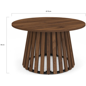 Table basse ronde Camélia pieds lattes effet noyer Ø70cm