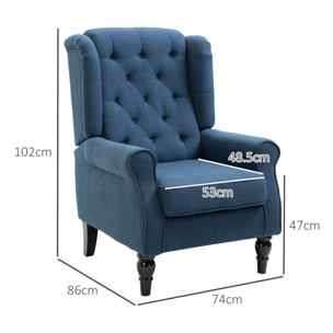 Sillón Orejero Moderno, Butaca de Salón con Reposabrazos y Patas de Madera, Sofá Individual Carga 160 kg para Oficina, Sala de Estar y Dormitorio, Azul