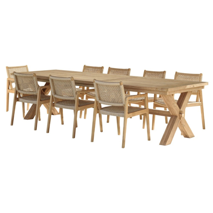 VALERIA - Ensemble de jardin en bois de teck recyclé rotin 8/10 personnes.