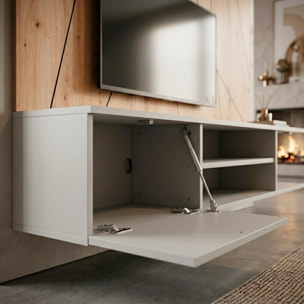 Parete Attrezzata Moderna Per Tv Con Pannello Design Geometrico 2 Ante Ribalta  E 1 Vano A Giorno Mobile 160 x 35 x 148 Cm Grigio E Rovere