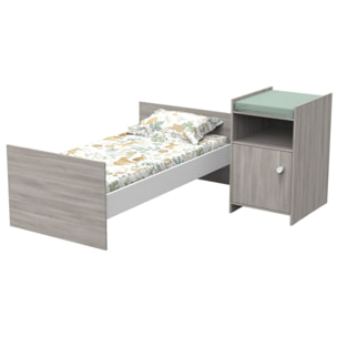 Lit bébé combiné 120x60 évolutif en 90x190 en décor bois avec commode à langer 1 porte