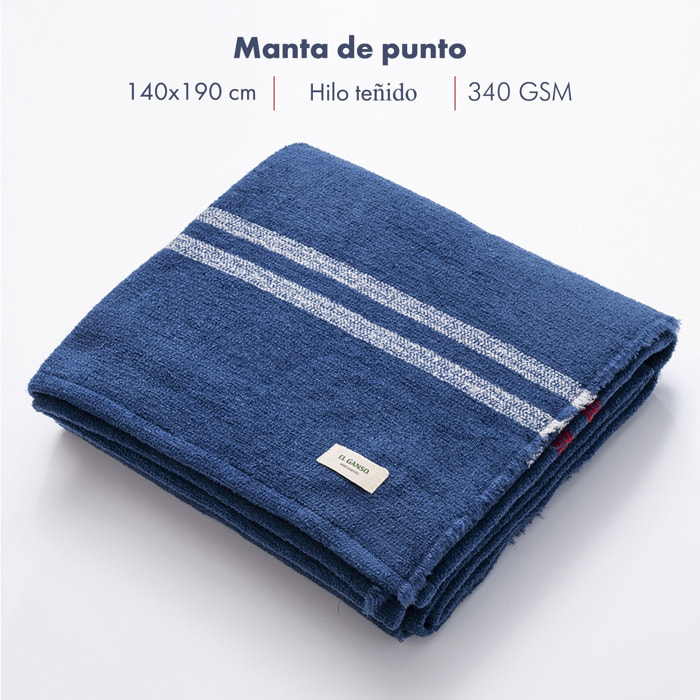 Manta de punto 140x190cm 340gr hilo teñido color azul marino el ganso