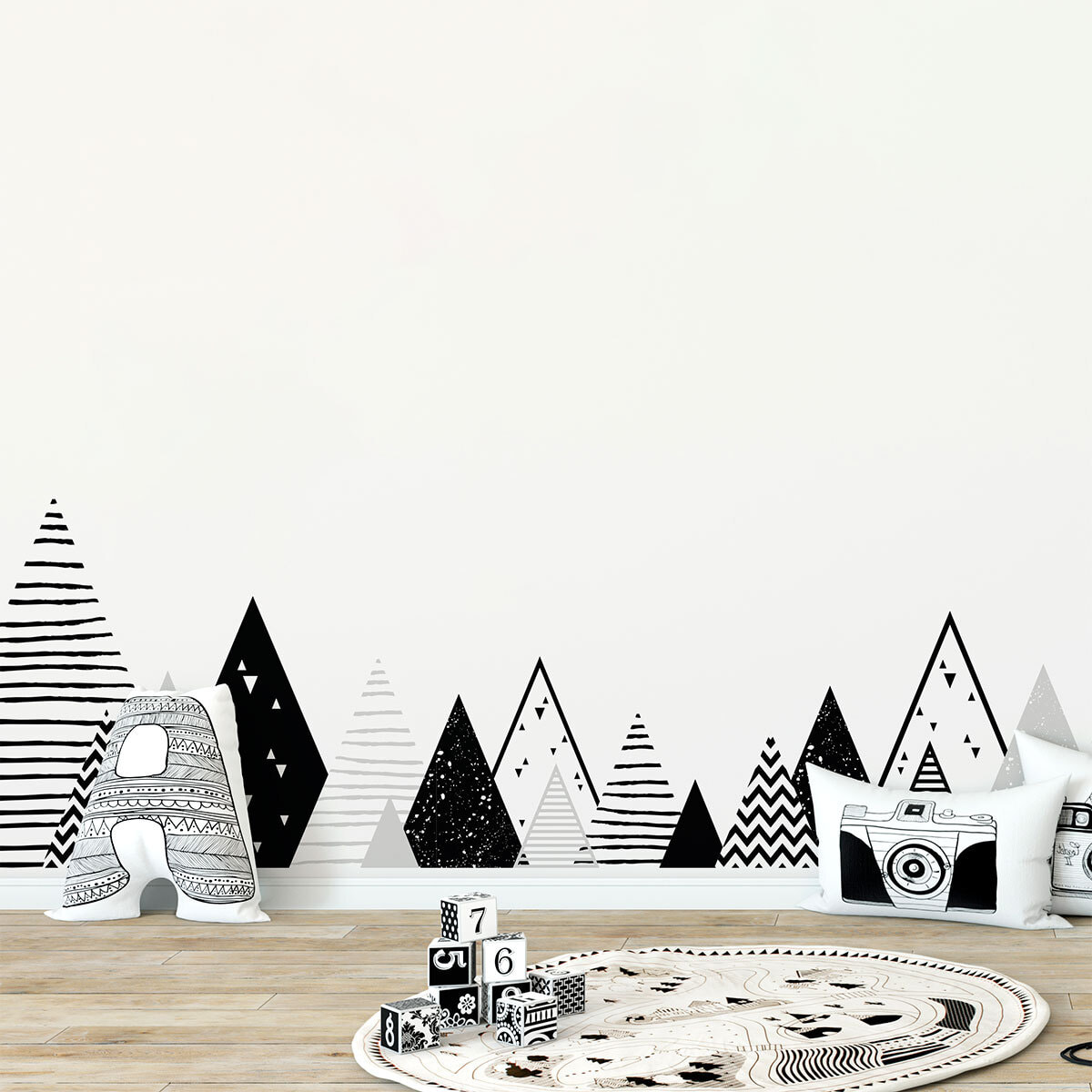 Stickers muraux enfants - Décoration chambre bébé - Autocollant Sticker mural géant enfant montagnes scandinaves MANONKA