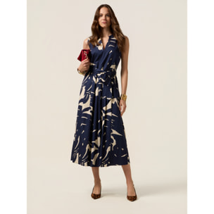 Oltre - Vestito flare in popeline fantasia - Blu