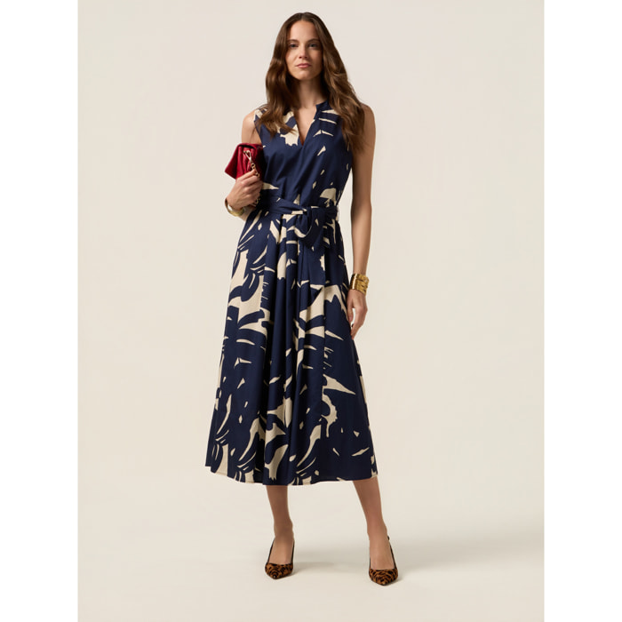 Oltre - Vestito flare in popeline fantasia - Blu