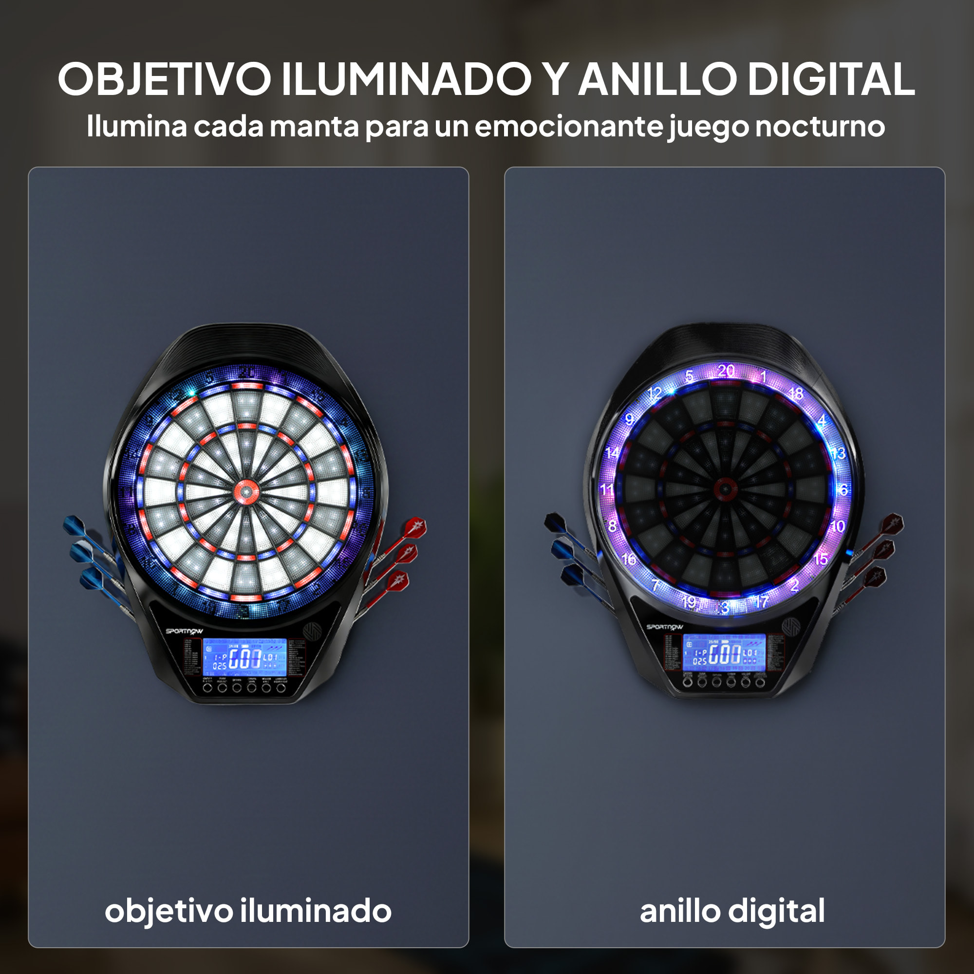 Diana Electrónica con 6 Dardos y 24 Puntas Blandas, Pantalla LED para 8 Jugadores, Diana de Dardos de Pared con 34 Juegos y 2235 Programas para Niños y Adultos, Fiestas y Familia