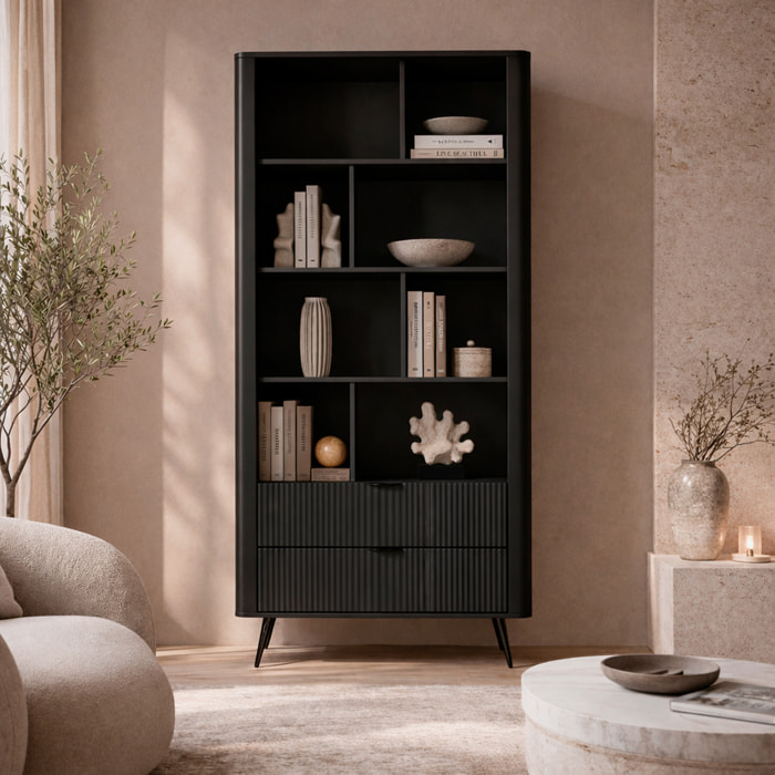 Libreria Moderna a Giorno Con Design Geometrico Asimmetrico Salvaspazio Studio E Ufficio 88.2 x 38 x 193,8 cm Nero