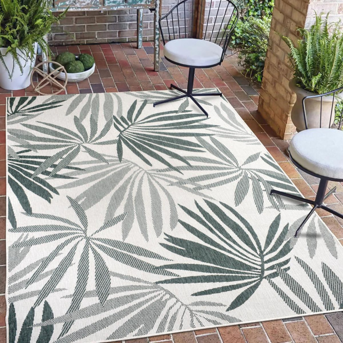 Tapis extérieur, kilim reversible 120x170 EX1 FEAL crème et vert