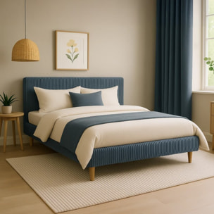 Lit Colisée avec tête de lit| Robuste et confortable | Montage simple rapide | Velours Côtelé | Bleu nuit