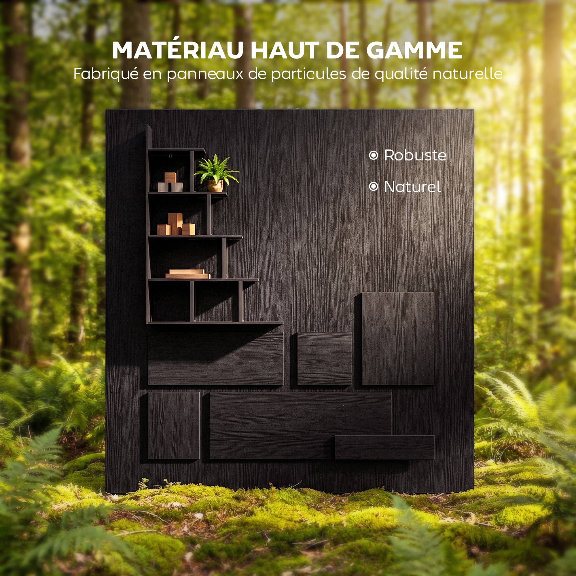 Étagère bibliothèque séparateur de pièce style industriel en escalier 5 étagères effet bois noir