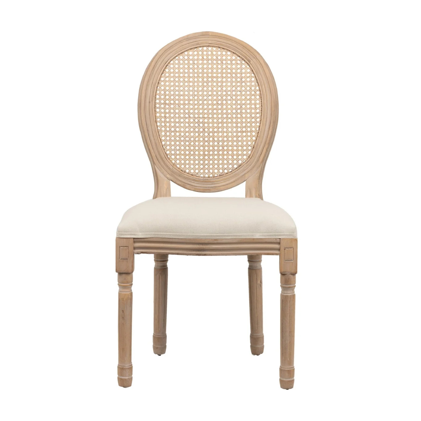 Silla Lino Beige Ratan Patas Roble 50x53x96 Cm