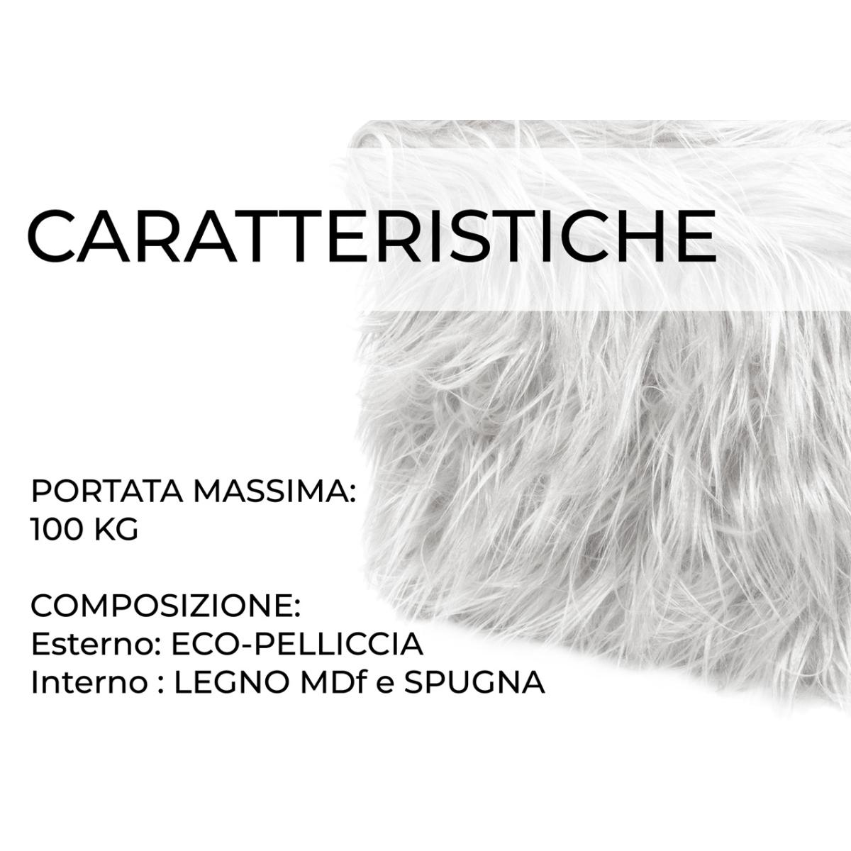 Pouf Poggiapiedi Contenitore Quadrato Ecopelliccia Yeti Bianco