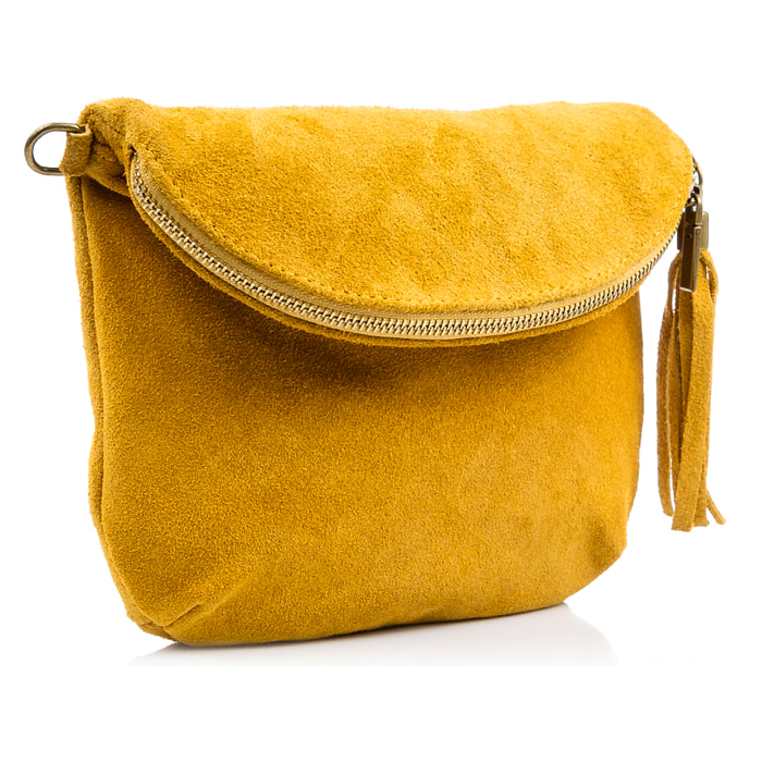 FIRENZE ARTEGIANI Borsa a Spalla da Donna Cenerente Vera Pelle Scamosciata Made in Italy 24x3x19 Cm. Colore cammello