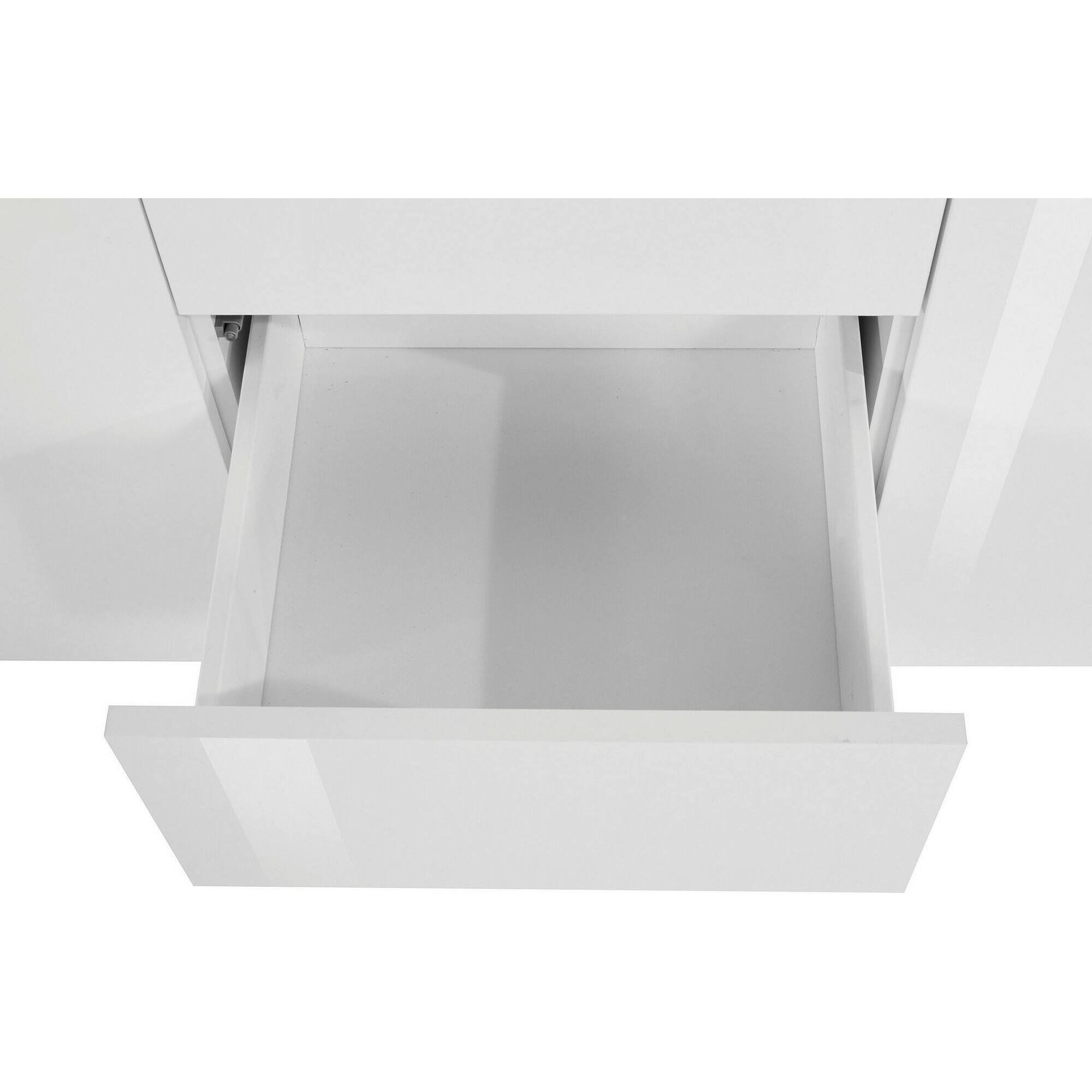 Credenza Ddapozz, Buffet da soggiorno a 2 ante e 3 cassetti, Madia da salotto, Credenza moderna, 100% Made in Italy, 180x40h80 cm, Bianco lucido